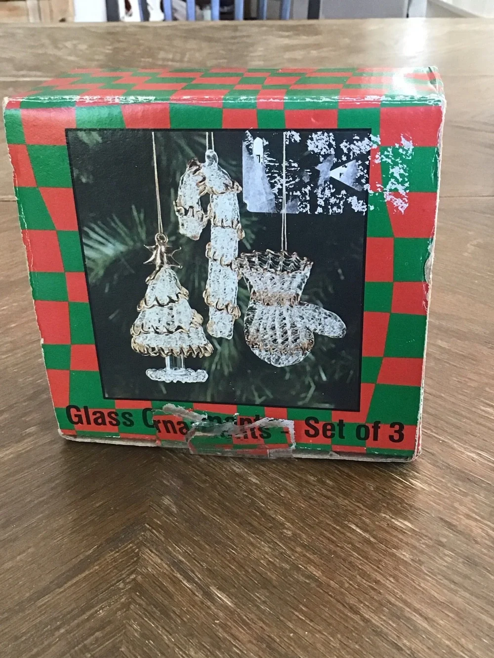 Vintage set features hand-spun glass Christmas tree ornaments